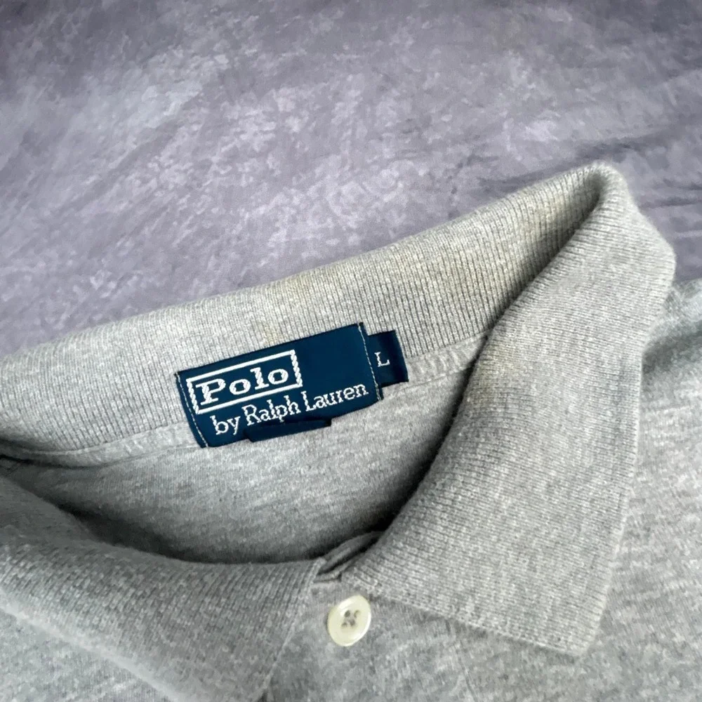 Polo Ralph Lauren Mens Large Gray Short Sleeve Polo Shirt Y2K Relaxed Fit 0806